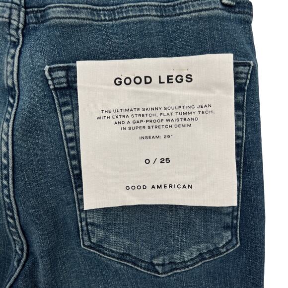 Good American Womens Good Legs Fray Waistband Skinny Jeans Size 0 Waist 25 - Picture 8 of 11